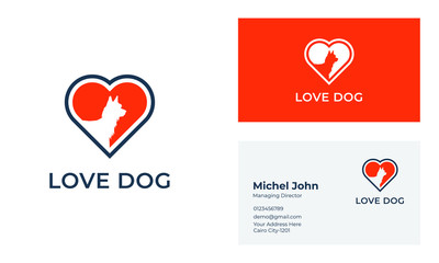 minimalist line art Love Dog logo. This logo icon incorporate with Dog and Love in the creative way.