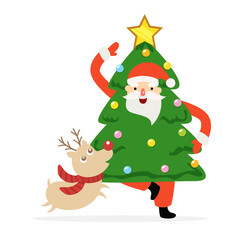 Santa Claus and reindeer illustration.