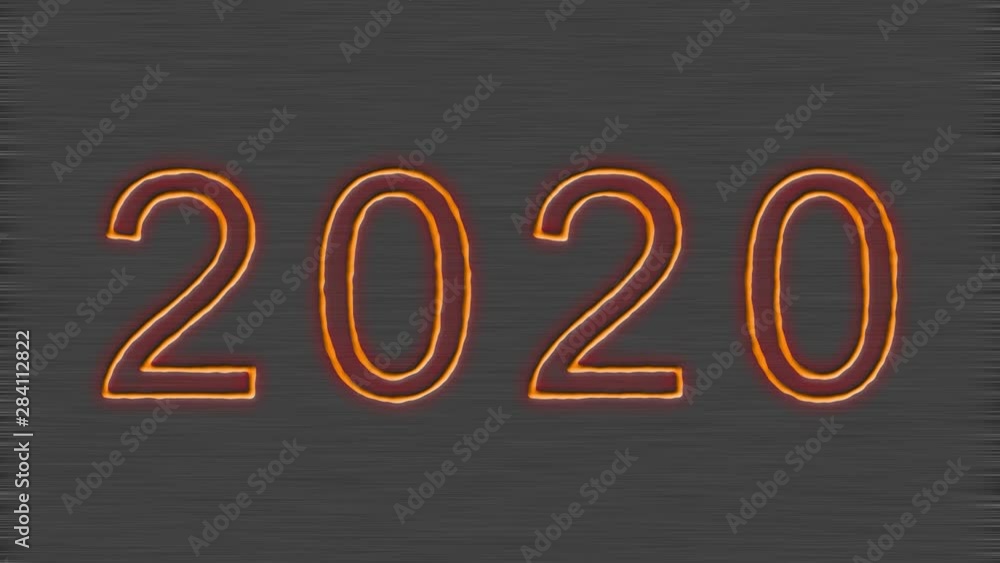 Aufkleber happy new year 2020 - created text with laser beam - 3d rendering