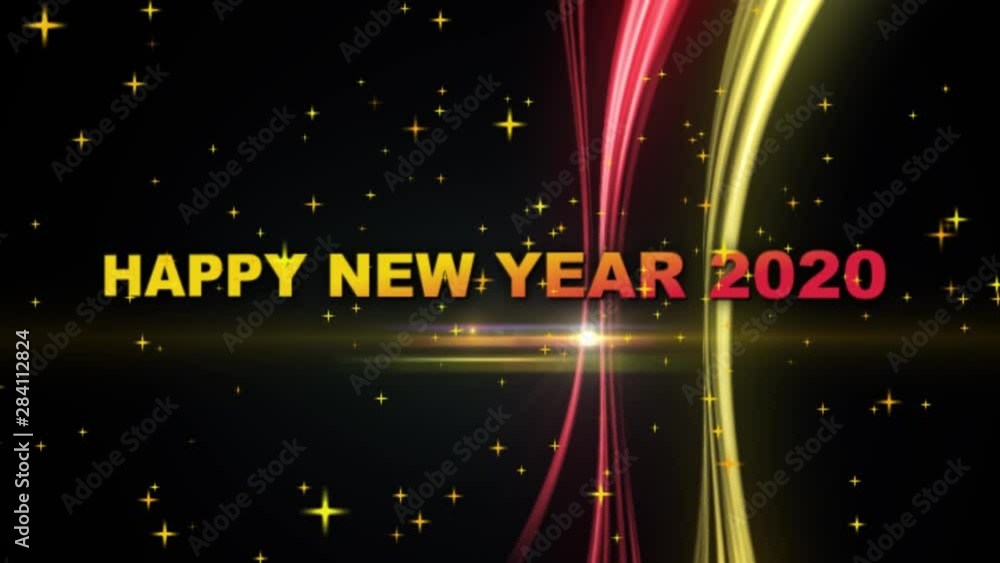 Poster happy new year 2020 - created by animated text, stars, lines effect - 3d rendering