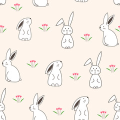 Cute bunny seamless pattern background. Vector illustration for fabric and gift wrap design.