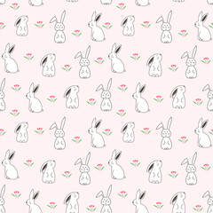 Cute bunny seamless pattern background. Vector illustration for fabric and gift wrap design.