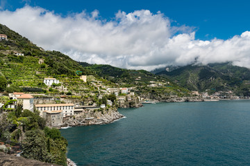 Fototapeta na wymiar Amalfi Coast from Villa Rufolo gardens in Ravello, Campania, Italy