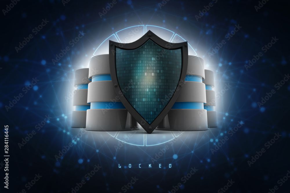 Poster 3d rendering database and computer data security concept