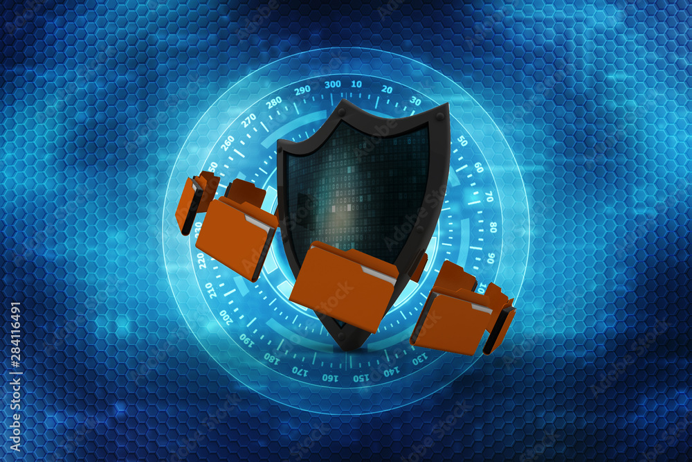 Poster laptop folder with shield. isolated 3d rendering image