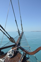 Colorful and beautiful sea views in Bulgaria. Sailing on the sailboat. pirate ship