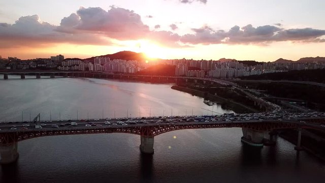Aerial view  Sunset of Seoul City Skyline,South Korea