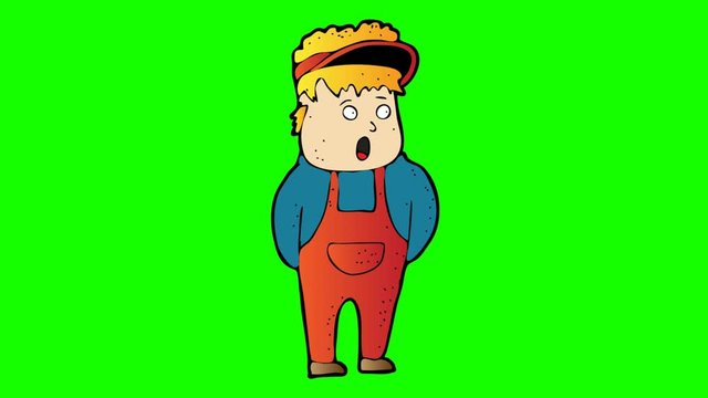 animated farmer character . green screen 2D animation