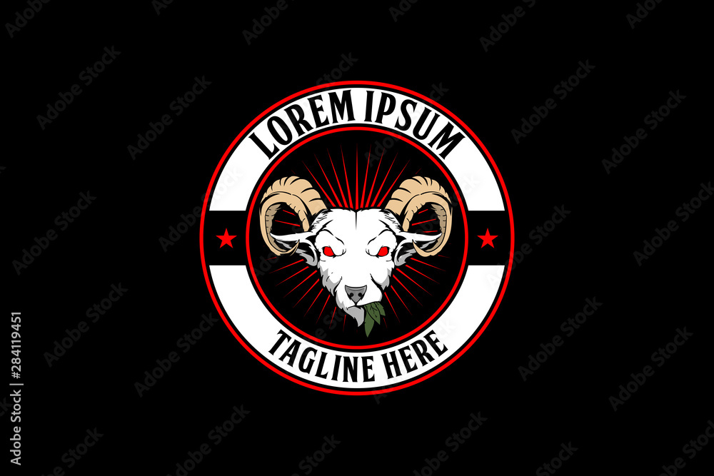 Wall mural GOAT OR LAMB ANIMAL CARTOON CHARACTER WITH SHIELD VECTOR BADGE CREST LOGO TEMPLATE