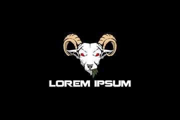 GOAT OR LAMB HEAD ANIMAL CARTOON CHARACTER WITH SHIELD VECTOR LOGO TEMPLATE