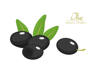 Black olives with leaves.Organic healthy food, vegetarian food
