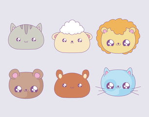group of cute animals baby kawaii style