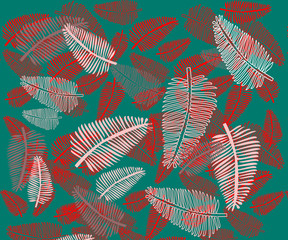 Bright color vector print design - tropical fern leaves and palm trees pattern. Stylish print for background and fabric.