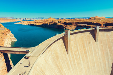 Lake Powell and Glen Canyon Dam in the Desert, Arizona, USA