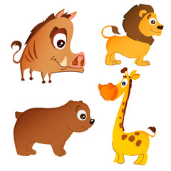 set of cartoon animals isolated on a white background boar, lion, bear, giraffe