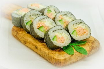 Home made fresh sushi on a plate