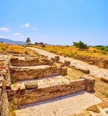Photo sur Plexiglas Plage de Bolonia, Tarifa, Espagne Remains of the Domus and Tabernae of Decumanus Maximus street. Baelo Claudia Archaeological Site. Tarifa, Cadiz. Andalusia, Spain.