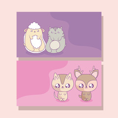 group of cute animals baby kawaii style