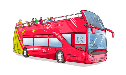 red bus isolated on white background