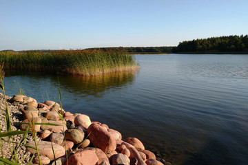Sea shore on summer evening in Finland Archipelago sea.
