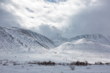 Fototapeta na wymiar Winter landscape with mountains, Yamal, Russia