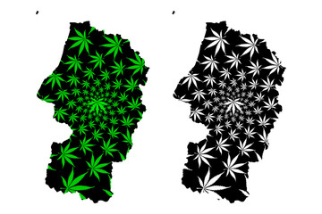 Obraz premium Yamagata Prefecture (Administrative divisions of Japan, Prefectures of Japan) map is designed cannabis leaf green and black, Yamagata map made of marijuana (marihuana,THC) foliage,....