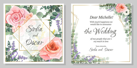 set of floral cards with roses