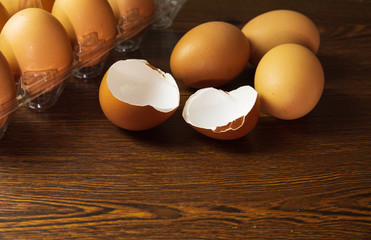 Broken egg shells and fresh egg