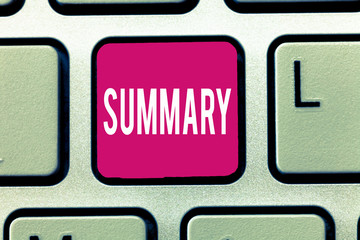 Handwriting text Summary. Concept meaning Brief Statement Abstract Synopsis Concise Abbreviated...