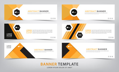 set of six abstract orange web banner templates, vector illustration