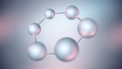 3d molecule vector design. Science abstract background with molecular structure. Atoms model illustration, scientific banner for medicine, biology, chemistry or physics template