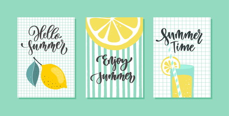 Vector Summer greeting card set with calligraphy. Hand drawn  modern lettering.