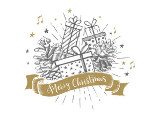 Merry Christmas and New Year set. Hand drawn illustration. 