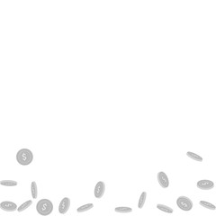 American dollar coins falling. Scattered black and