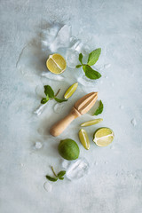 Mojito cocktail preparing concept with blank space for a text