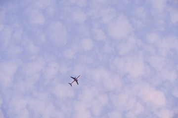 A plane in the cloudy  sky