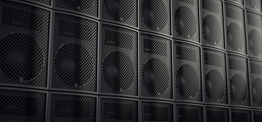 Large tower of professional speakers.