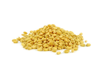 pile of wheat grain on white background