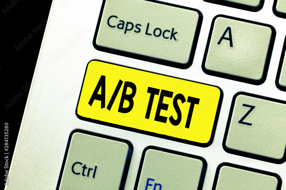 Poster writing note showing a b test. business photo showcasing simple short questionnaire research experim