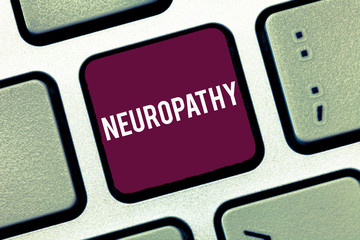 Handwriting text writing Neuropathy. Concept meaning Malfunctions of the nerves Loss of sense in the hands and feet.