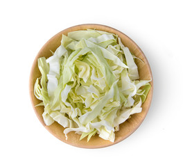 slice cabbage in wood bowl islated on white background. top view