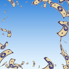 Chinese yuan notes falling. Random CNY bills on bl