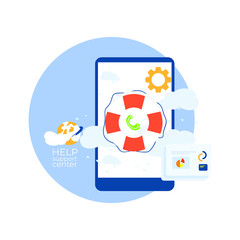 Online customer support center. Life belt on a mobile device.