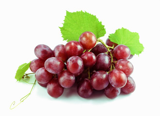 fresh red grape with leaves