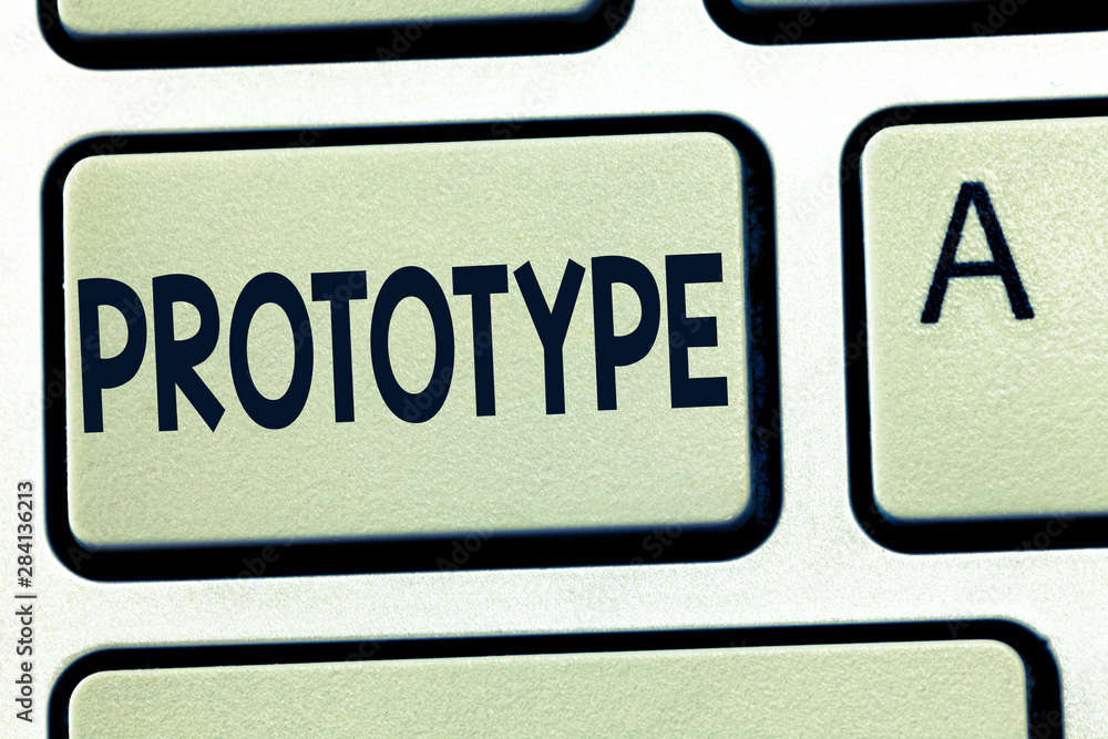 Poster word writing text prototype. business concept for preliminary project design version of device vehic