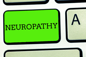 Writing note showing Neuropathy. Business photo showcasing Malfunctions of the nerves Loss of sense in the hands and feet.