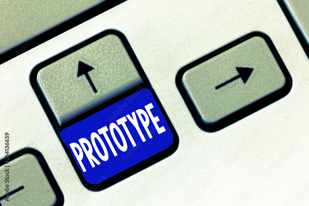 Poster word writing text prototype. business concept for preliminary project design version of device vehic