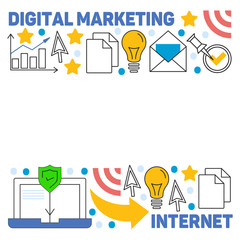 Digital marketing pattern with vector icons. Management, start up, business, internet technology.