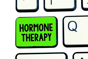 Conceptual hand writing showing Hormone Therapy. Business photo text use of hormones in treating of menopausal symptoms.