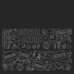 Social media, business, management vector icons. Internet marketing, communications.